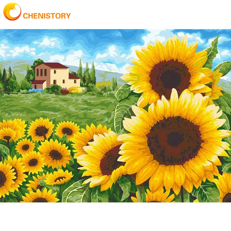 

CHENISTORY Sunflower 5D Diy Diamond Painting Full Square Flower Diamond Embroidered Mosaic Picture Rhinestone Crafts Decor Gift