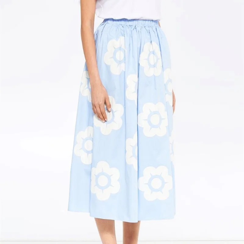 

2021 New Summer Print Ladies Skirt Loose High Quality Women Skirts Fashion Casual Elegant Cotton Female Skirt T861