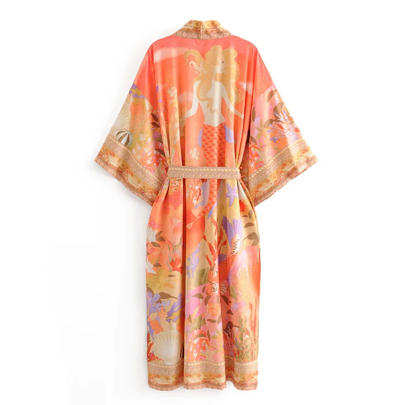 

Behmian floral print kimono cardigan long blouse fer women swim cover up summer 2020 boho kaftan beach femme blouses vestidos