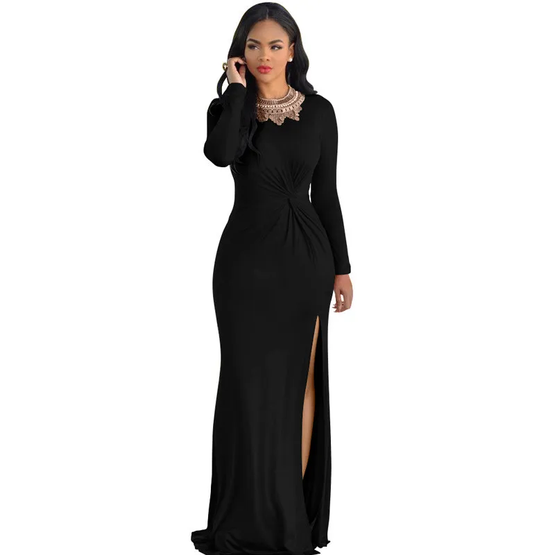 

New Solid Color Women Long Dress Sexy Slit Wedding Party Dress For Ladies Europe Aand America Dress Drop Shipping