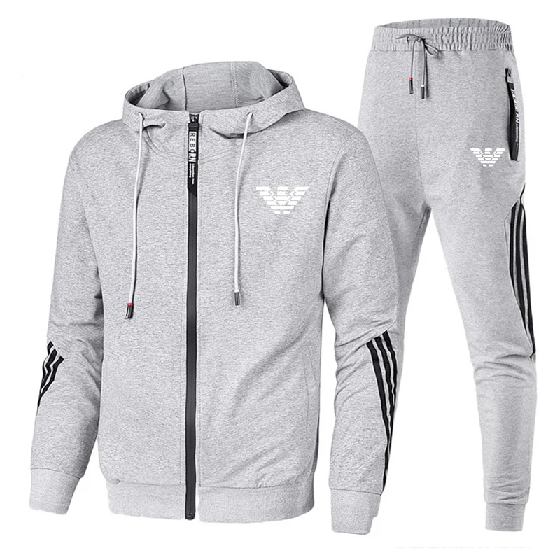 

Hot brand fashion men's two piece striped sportswear men's hooded top outdoor sports pants track and field men's suit