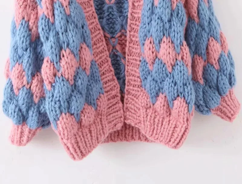Hand Knitted Cardigans Women's Autumn Vintage Sweaters Striped Pattern Mohair Thick Winter Fashion Oversized |