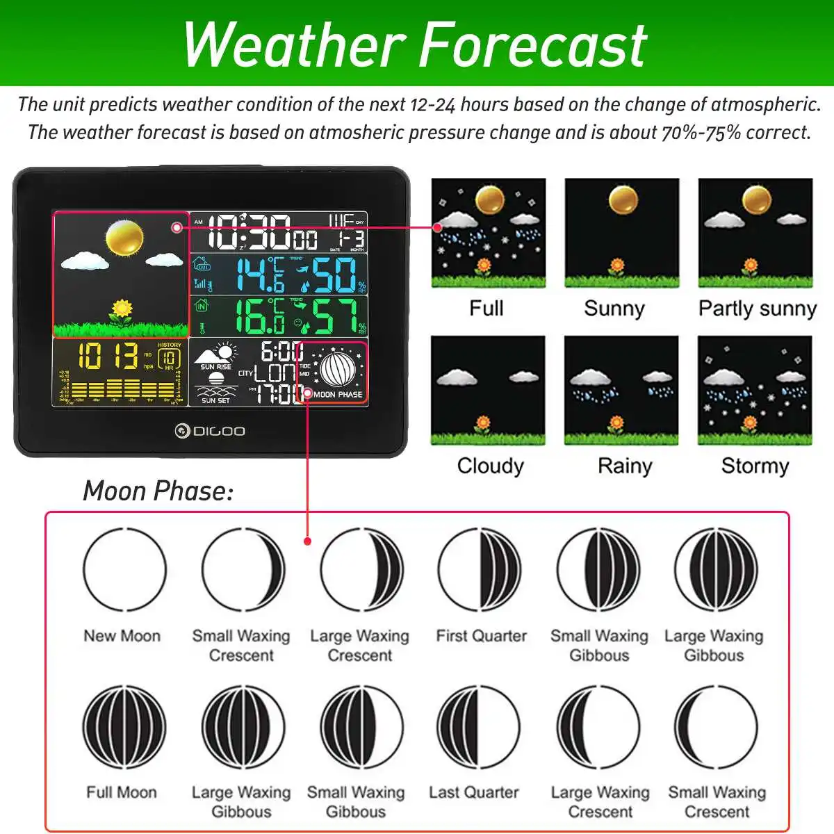 digoo dg th8868 indoor outdoor wireless digital weather station sensor temperature instruments hygrometer thermometer clock free global shipping