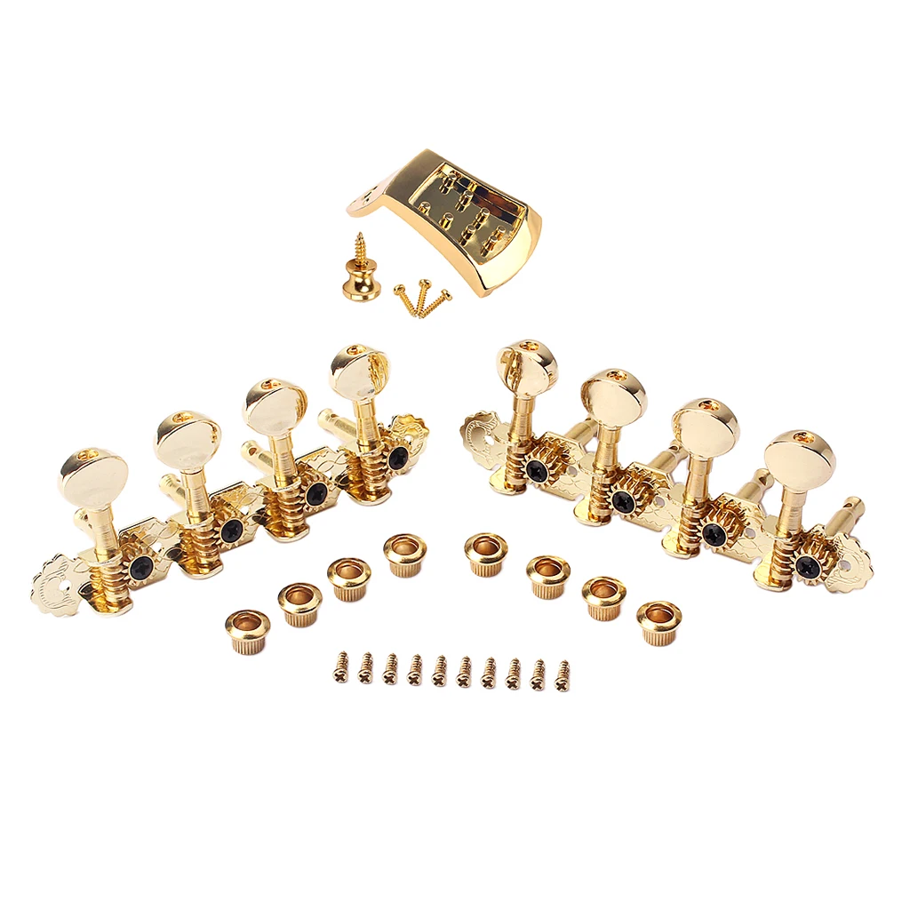 1 Set 4R4L Tuning Pegs Machine Heads with Tailpiece Strap Lock Screws Golden for Mandolin Accessory | Спорт и развлечения