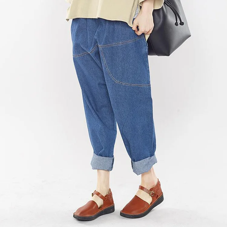 Большие размеры джинсы женские 2019 свободные брюки длиной до щиколотки для женщин