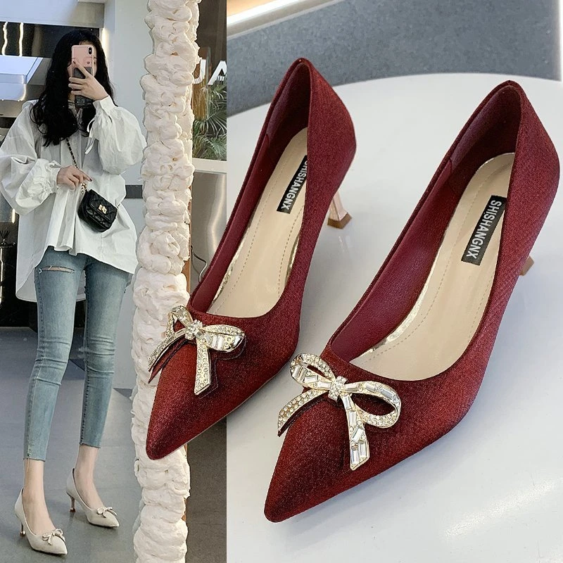 

Женские туфли на высоком каблуке, свадебные туфли с бантом, туфли на шпильке, пикантные туфли во французском стиле, размеры 34-39, новинка 2022