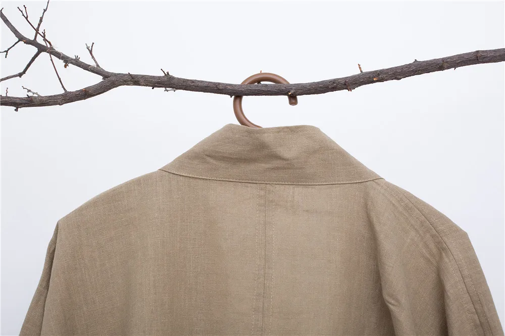 Мужская китайская рубашка Hanfu из хлопка и льна однотонный Повседневный Кардиган