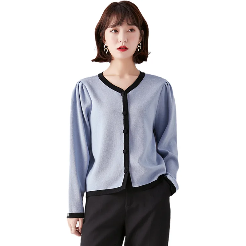 

2020 New Autumn Spring Elegant Women Sweater Long Sleeve V Neck Fashion Female Casual Kintted Cardigan Patchwork Tops