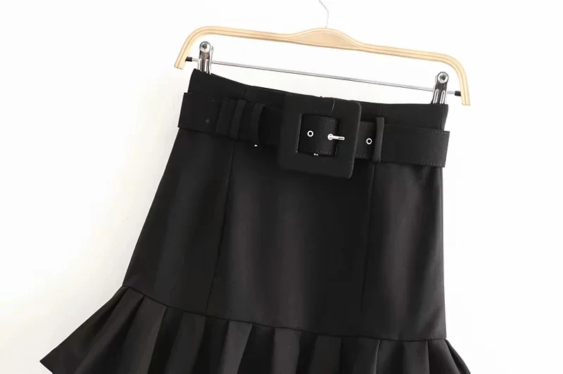 Сексуальная мини-юбка с поясом и оборками женская черная юбка высокой талией 2020