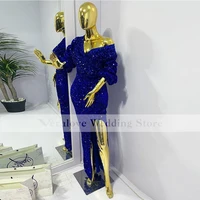 royal blue prom dress mermaid 2022 long sleeves v neck split robe de soir%c3%a9e femme bleu african evening dress