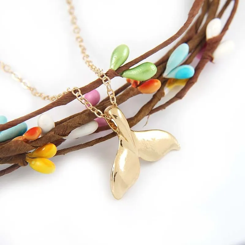 Женское длинное ожерелье рыбий хвост золотистое/серебристое до ключиц в стиле