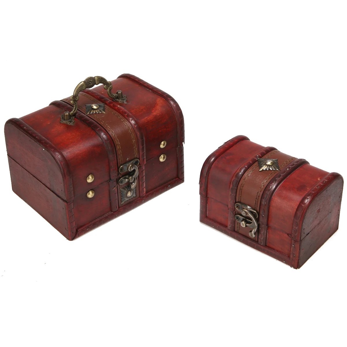 2Pcs Vintage Wooden Case Jewelry Storage Box Small Treasure Chest Wood Crate Home Boxes | Дом и сад