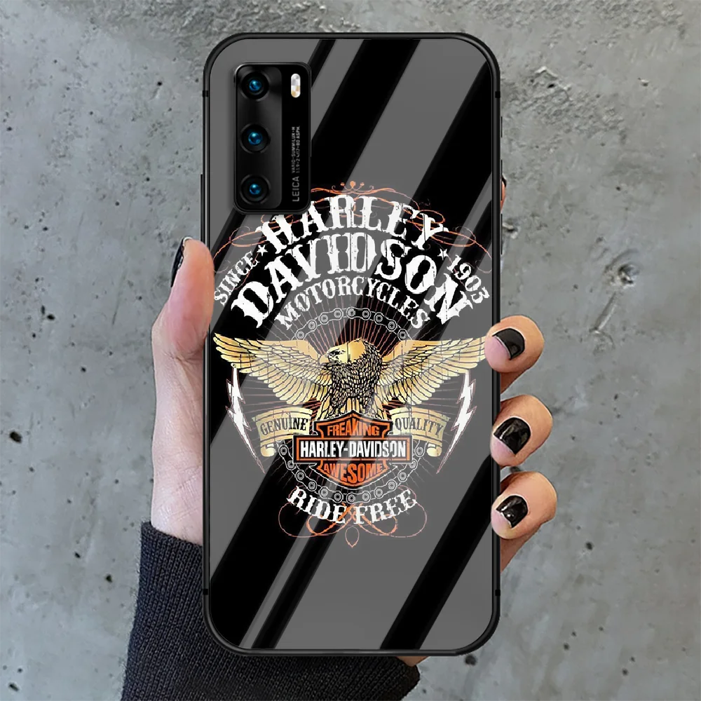 

Harley motorcycle Phone Tempered Glass Case Cover For Huawei P Nova Mate 5T 20 30 40 E Pro Lite Smart 2019 2021 Hot Coque Luxury