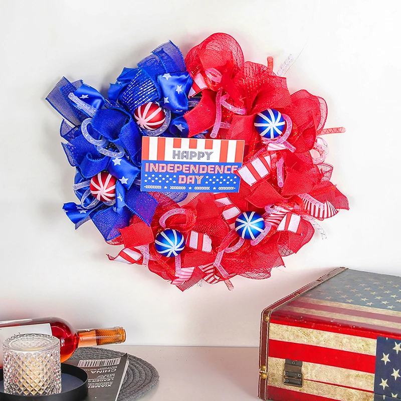 

30cm Patriotic Wreath Independence Day Wreath Porch Front Door Decoration Outdoor Hanging Garland Decor SLC88
