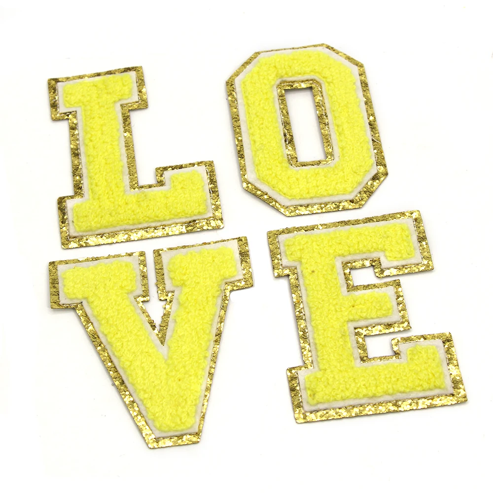 1 шт. желтые нашивки с буквами синели 3D вышитыми для одежды золотые блестки