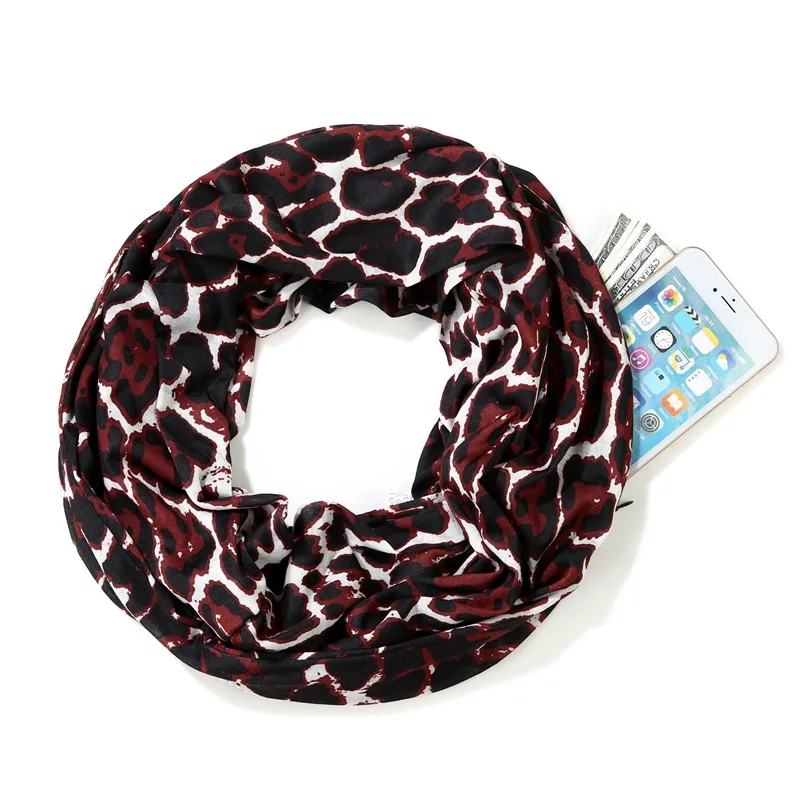 

2020 Hot Selling Zip Pocket Bib Leopard Pocket Bib Scarf Infinity Scarf Mascarias Para La Boca Scarfs for Ladies