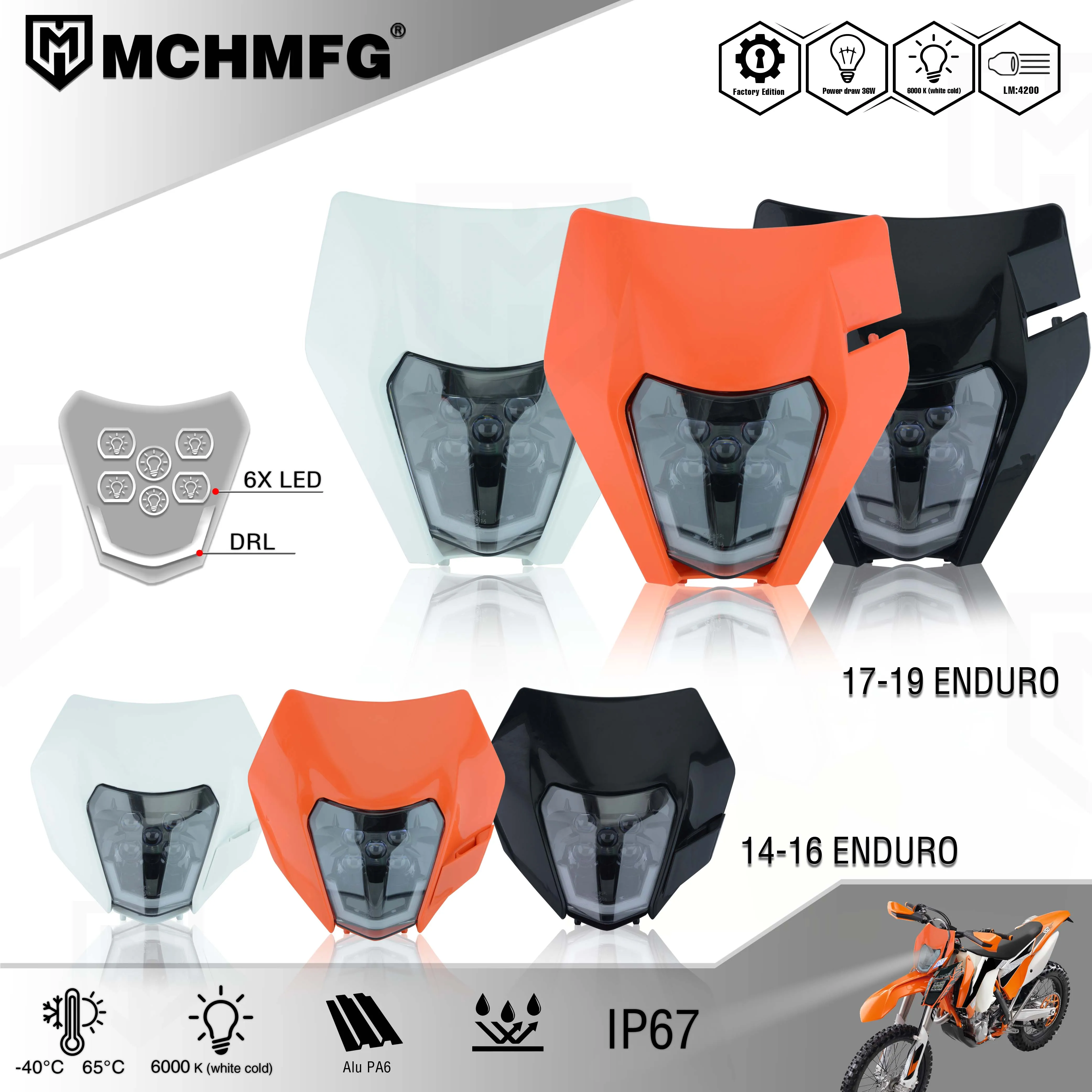 MCHMFG Motorcycle New LED Headlight Headlamp Head Lamp Light For KTM EXC EXCF SX SXF XC XCF XCW XCFW 125 150 250 300 350 450 530