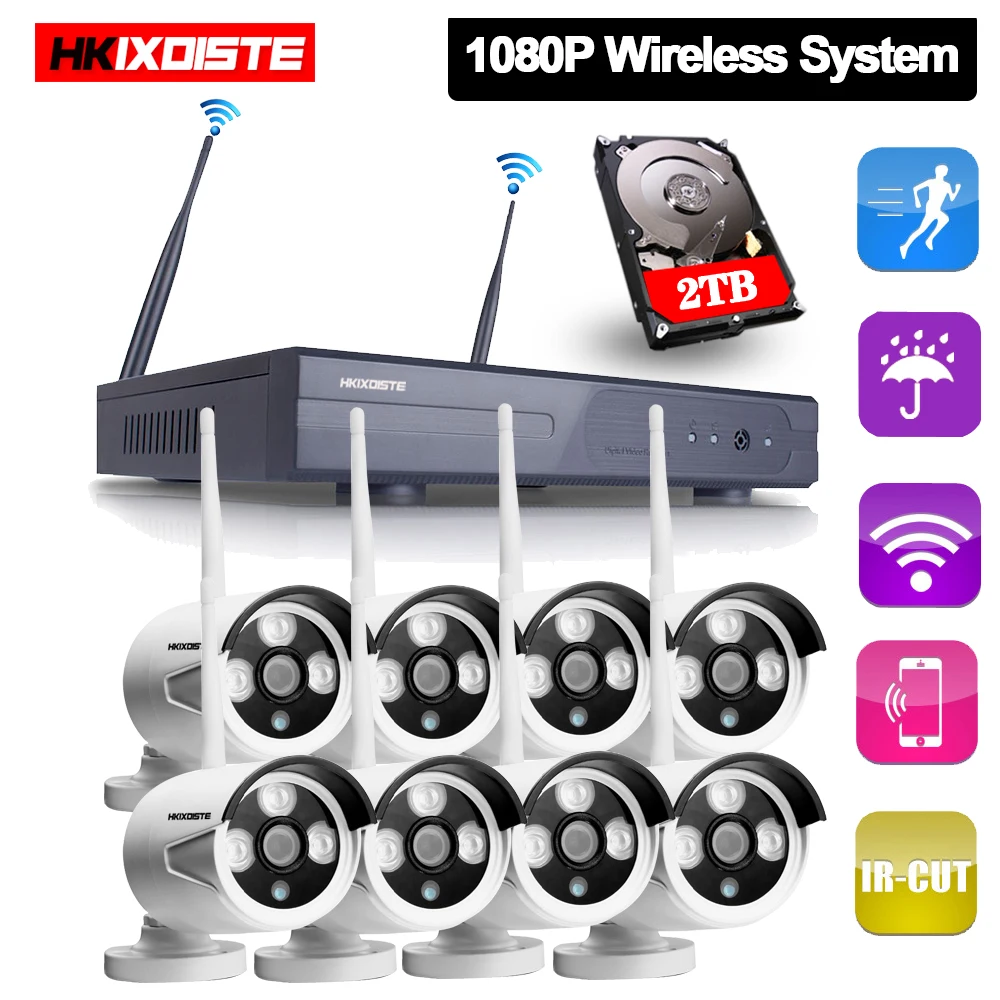 Plug And Play 8CH Беспроводной NVR комплект P2P 1080P HD Открытый ИК ночного видения IP видео безопасности CCTV камера wifi система видеонаблюдения
