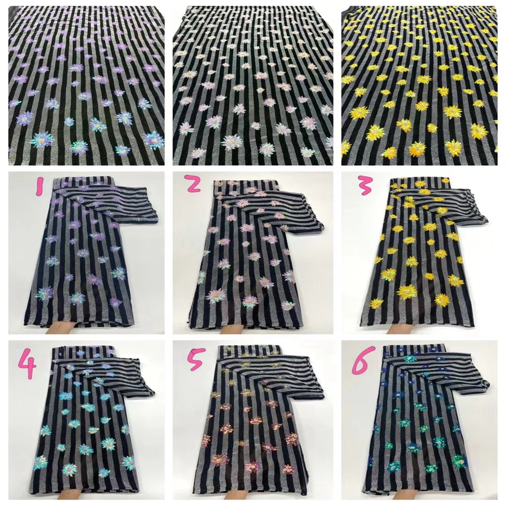 

2021 High Quality African Lace Fabric With Sequins Embroidery French Tulle Net Lace Material For Evening Party Nigeria 5Yards