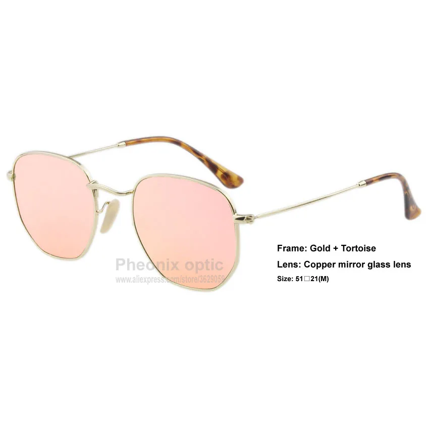 Солнцезащитные очки унисекс модные с шестигранными линзами в золотистой оправе