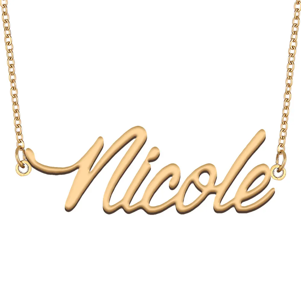 

Nicole Nameplate Necklace for Women Stainless Steel Jewelry Gold Plated Name plate Pendant Femme Mother Girlfriend Gift