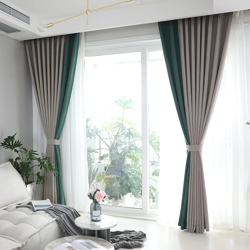 

New Arrival High Grade Chenille Fabric Window Curtains for Living Room Modern Style Physical Shading Black Silk Interlayer