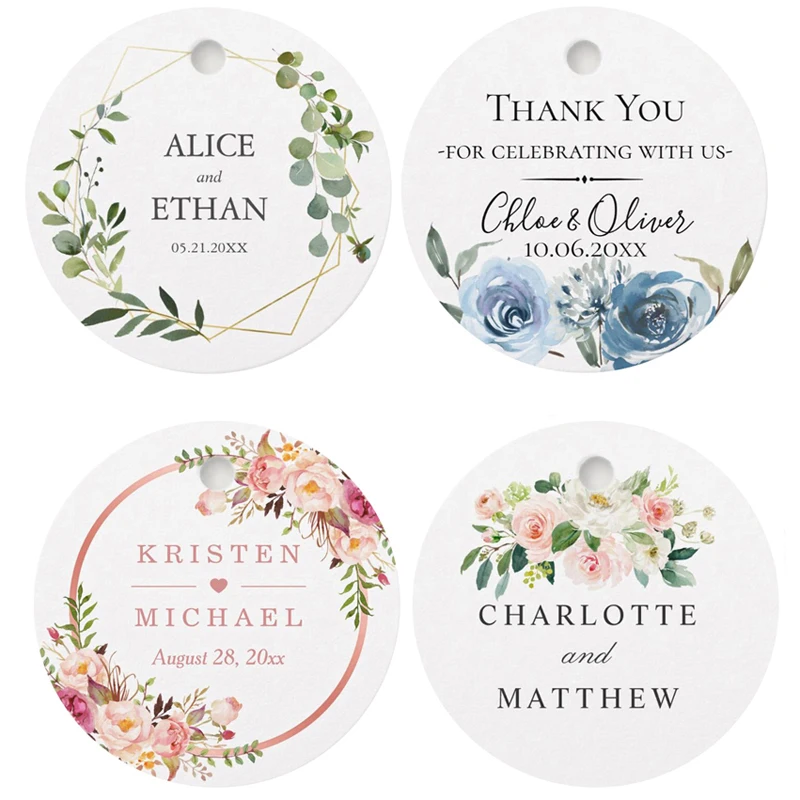 100/120 Pieces Round Personalized Wedding Tags Labels Candy Favors Customized Birthday Baptism Your Photo | Дом и сад