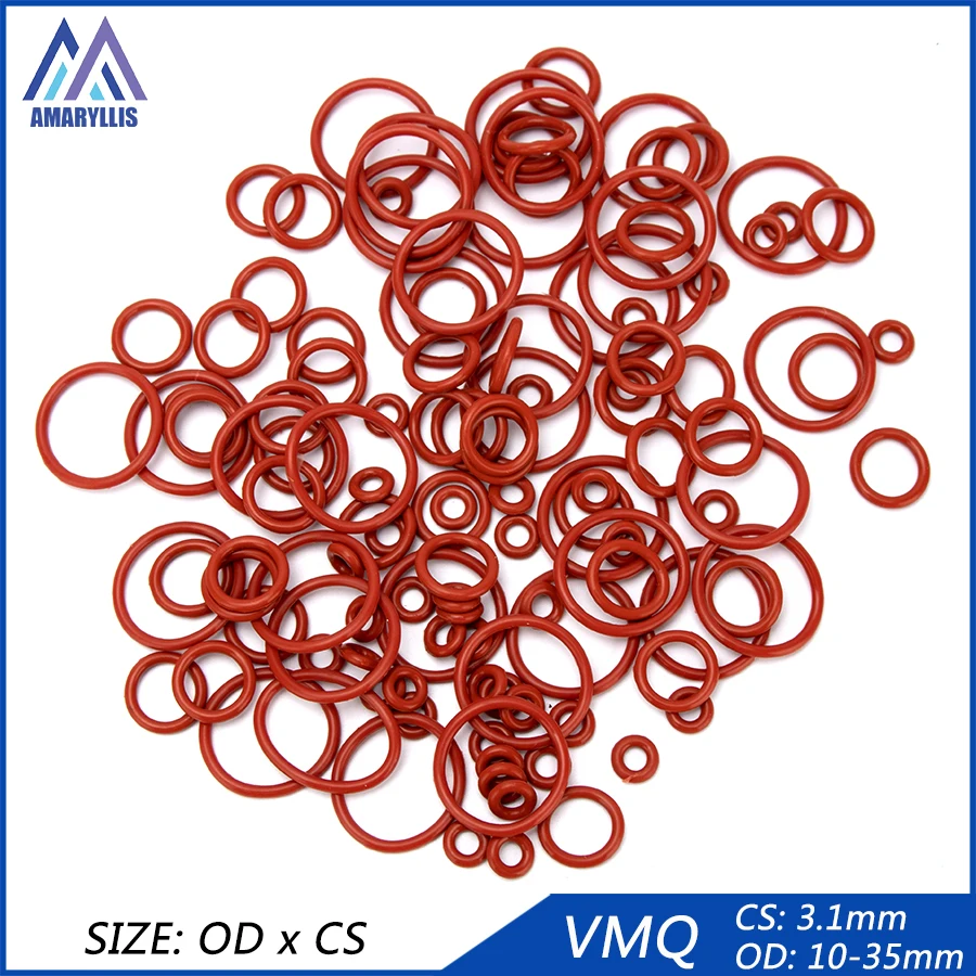 

20pcs VMQ Silicone Rubber Sealing O-ring Replacement Red Seal O rings Gasket Washer OD 10mm-35mm CS 3.1mm DIY Accessories S76