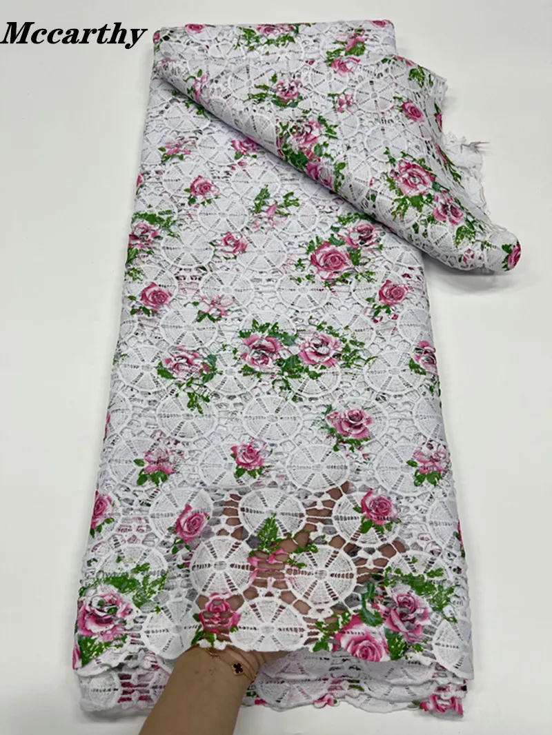 

White African Cord Lace Fabric High Quality Embroidery Elegant Nigeria Guipure Lace Fabric With Flowers French Net Lace Material
