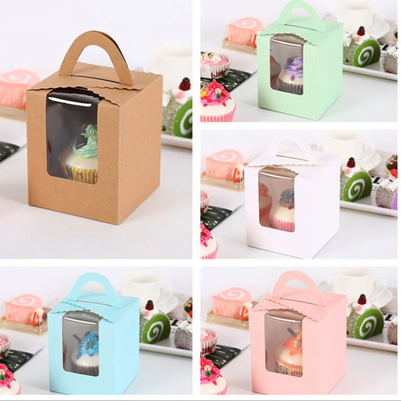 

10PCS Portable Mini Biscuit Candy Box Window Cupcake Box Single Muffin Box Mousse Mud Pudding Bottle Packaging Cup box