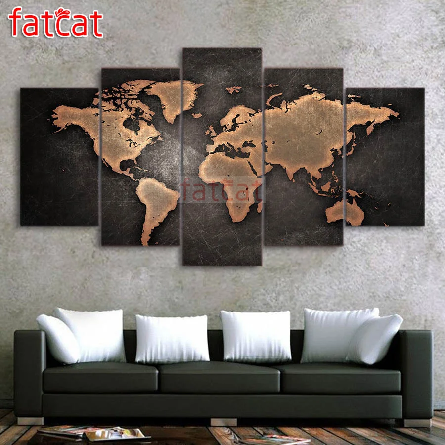

FATCAT Vintage world map 5 Piece Diy Diamond Painting Full Square Round Drill Diamond Embroidery landscape Decor Gift AE1184