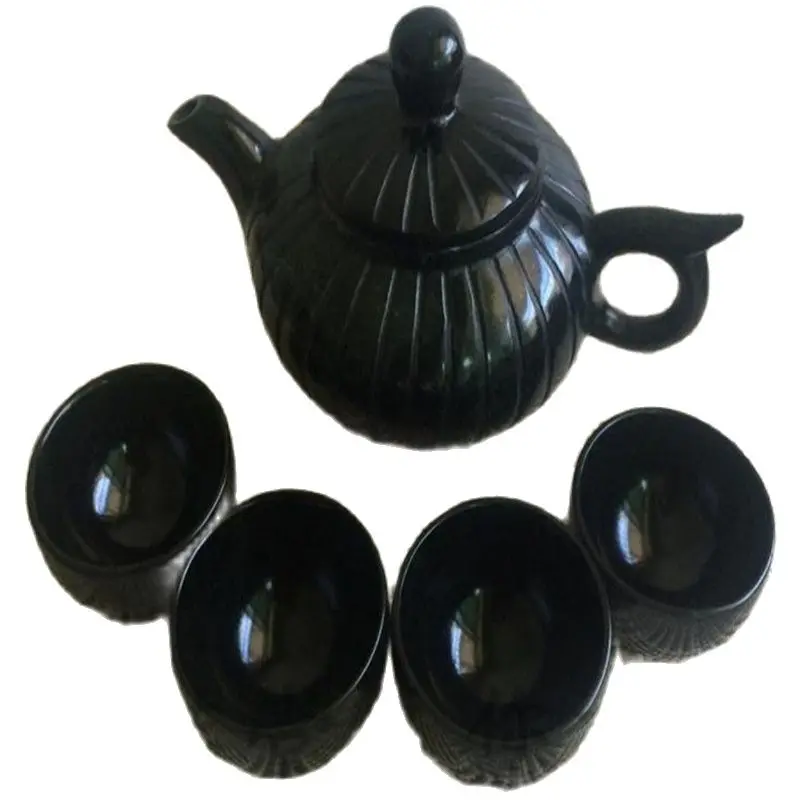 Набор чайника и чашки из натурального черного нефрита ручной работы - купить по