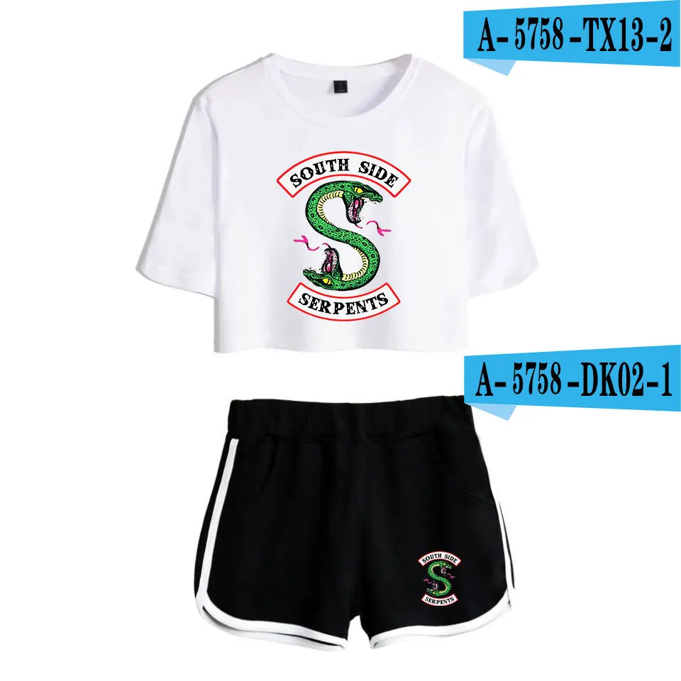 

High Quality Riverdale Women Two Piece Set Fashion Navel Sexy Riverdale T Shirt Shorts Crop Women Sexy Trendy Popular Suit