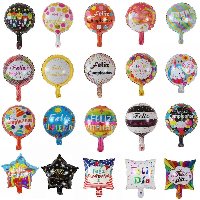 

10pcs/lot 10inch Feliz Cumpleanos Spanish Happy Birthday Balloons Round Mylar Foil Balloon Happy Birthday Party Decor Air Globos