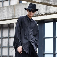 mens long sleeve shirt spring and autumn new style personality hem rope design pure color leisure loose large size shirt