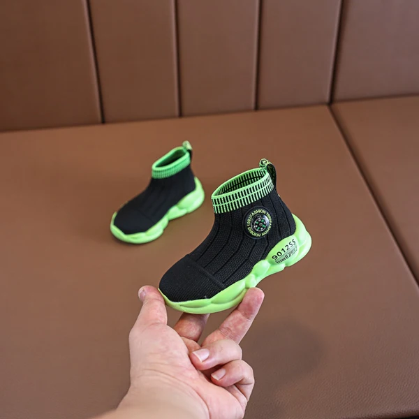 Черный Kids Shoes Autumn Girls Fashion High Top Socks Shoes Boys Black Sports Sneakers Children Toddler Casual Trainers FH2469 - Цвет: Черный