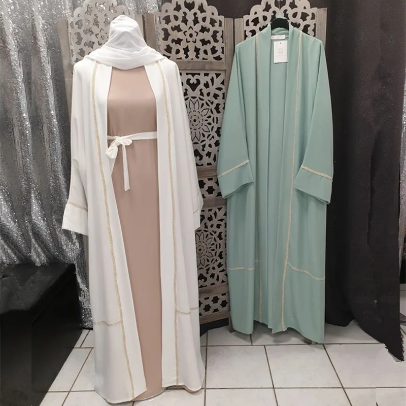 

Donsignet Dubai Middle East Eid Arabia Patchwork Muslim Dress Cardigan Women Robe Muslim Fashion Abaya Turkey Islamic Robe Belt