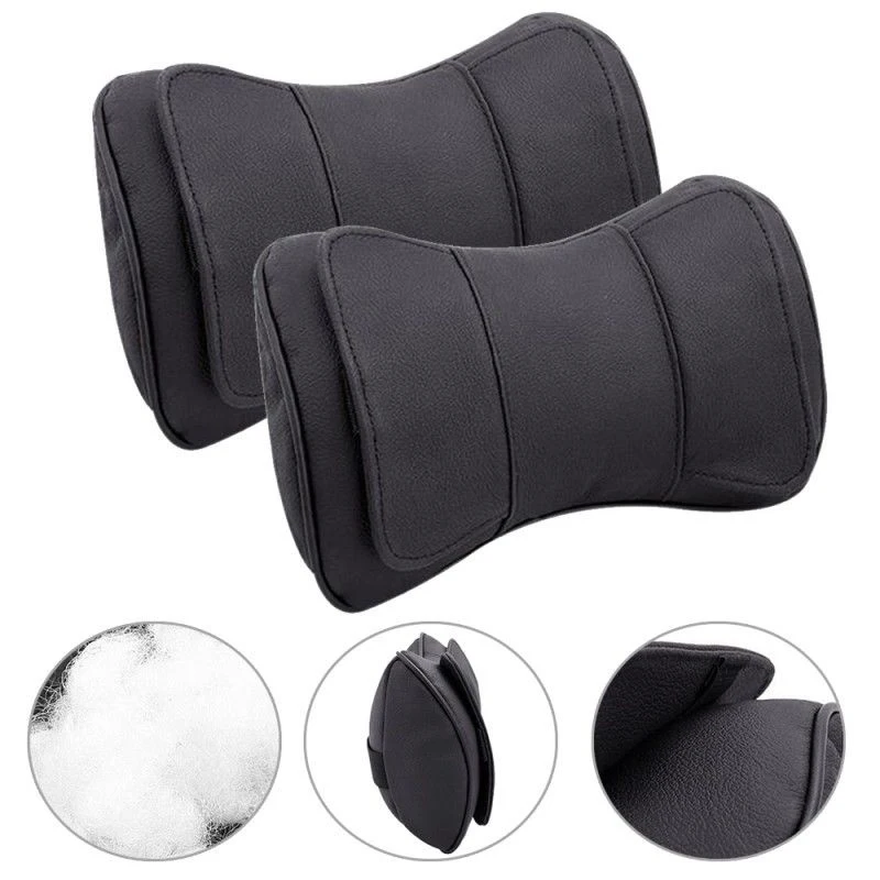

2pcs Black Dog bone design 100% Brand New And High Quality Leather and fiber filling Car Truck Seat Headrest Neck Rest Pillows