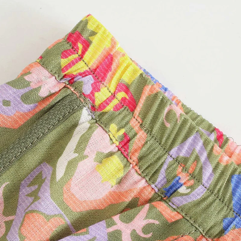 

Women Summer Vintage Print Shorts 2021 ZA Elastic waist Drawstring Bow Tie Female Fashion Street Shorts Clothing