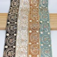 sequins embroideried lace trims 3d gold thread ethnic webbing tapes for clothes shoes decor diy sewing jacquard applique deco