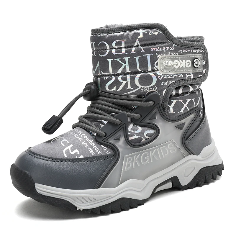 

Winter Boys Boots For Children Shoes Kids Snow Boots Girls Shoes Elastic Band Waterproof Leather Hook&Loop Anti-slippery Rubber