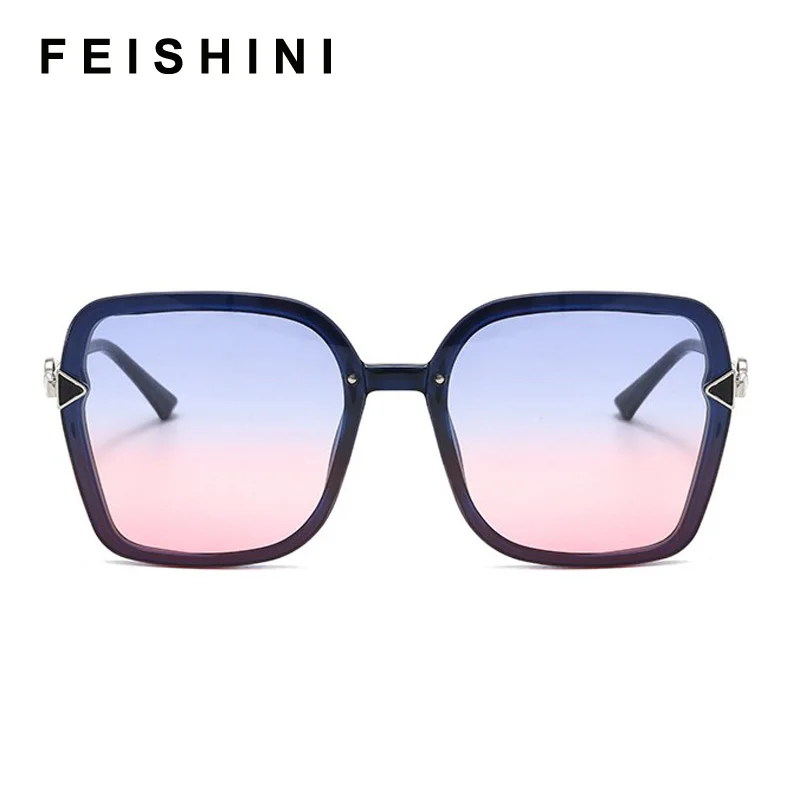 

FEISHINI 2020 High Quality Big Square Sunglasses Women Vintage Black Goggle Oversized Sunglasses Polarized Ladies UV Protection