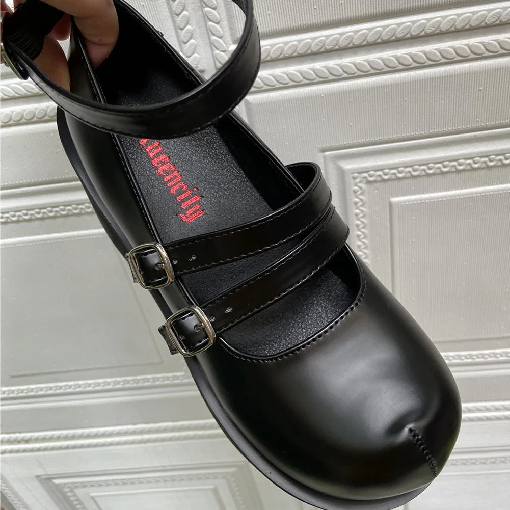 

GIGIFOX Stylish Cool Girl Round Toe Lace Up Pumps Gothic Solid Black Street Punk Pumps Women Wedges Autumn Fashion Shoes Woman