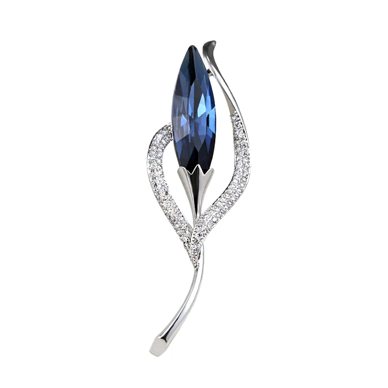 LADYCHIC Romantic Blue Crystal Silver Color Flower Brooches for Women Wedding Engagement Jewelry Rose Rhinestone Pins | Украшения и