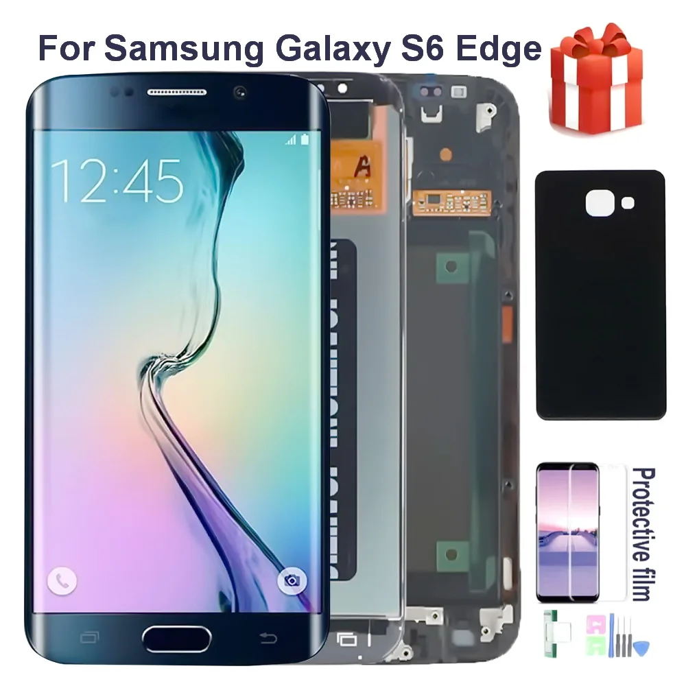 Pantalla LCD AMOLED Original de 5,1 pulgadas para Samsung Galaxy S6 edge, montaje de digitalizador con pantalla t&aacute;ctil con cubierta trasera, G925, G925I, G925F-0