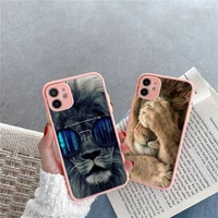phone case for iphone 12 11 mini pro xr xs max 7 8 plus x tiger lion matte transparent pink cover