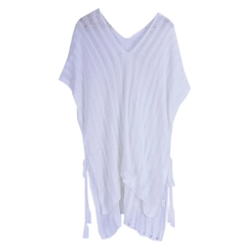 

Bathing Suit Cover Up Beach Wear Polyester European and American Solid Color Hollow Knitted Holiday Sunscreen Loose Large Size