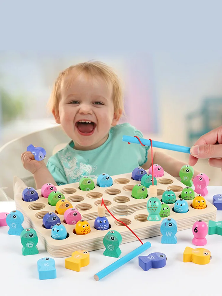 Детские деревянные игрушки Монтессори цифры алфавит магнитные рыболовные