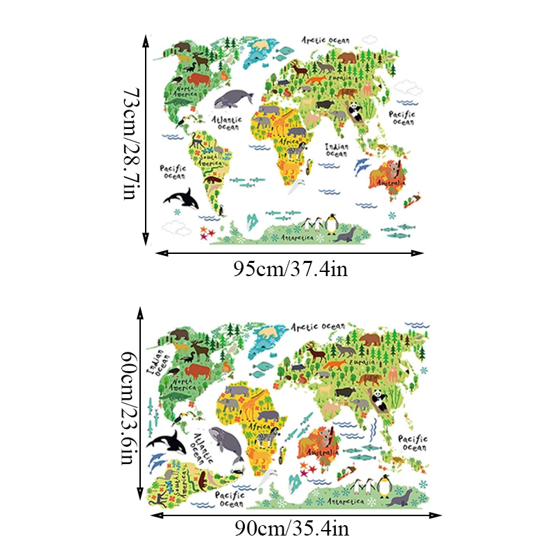 

colorful animal world map wall stickers living room home decorations pvc decal mural art diy office kids room wall art