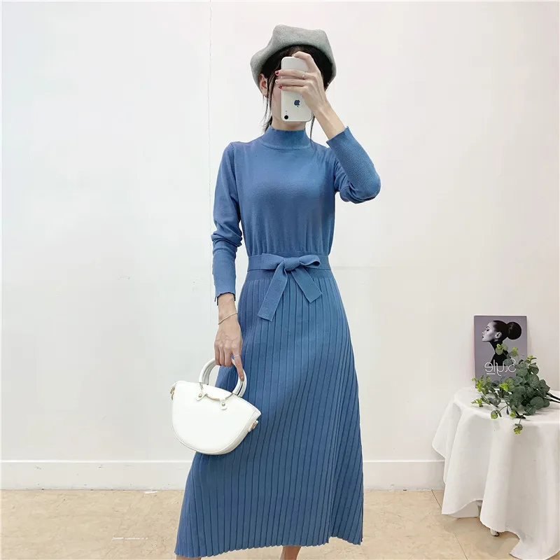 Вязаное платье-свитер для женщин сезон осень-зима корейский стиль длинный рукав